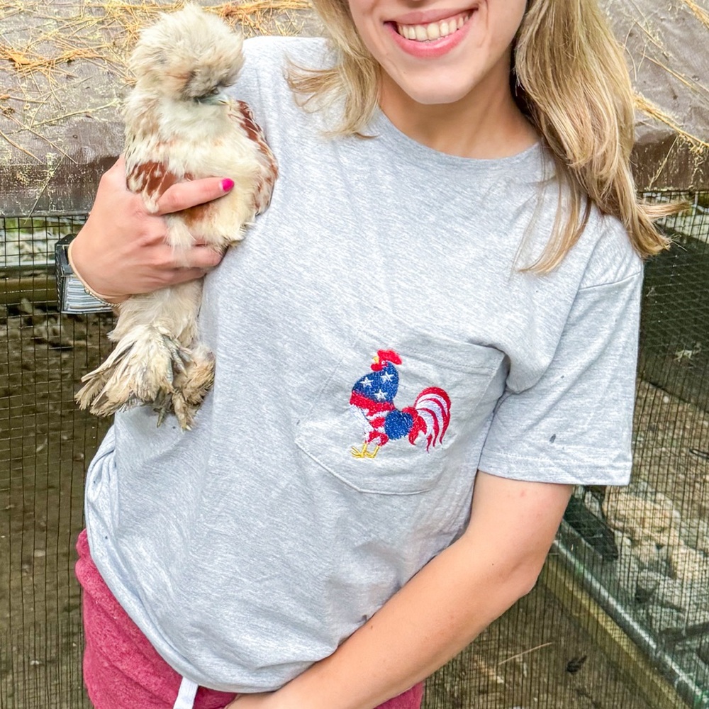 Gray T-Shirt with Rooster Embroidery